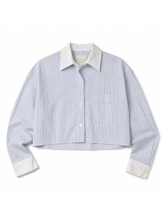 TWP Tops - TWP Soon To Be Ex Shirt Womens XS/S Blue White Striped Cotton Cropped Button Up